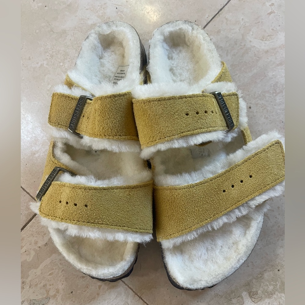 Birkenstock New Arizona Mustard Shearling Sandals